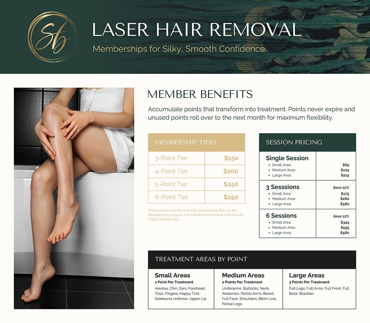 Laser hair removal service advertisement with client.