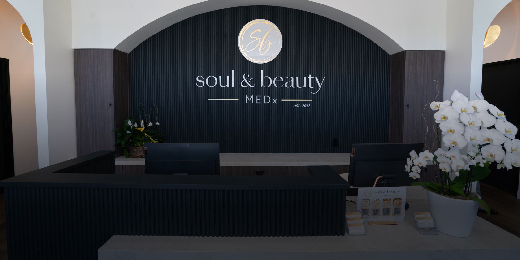 Reception area of soul&beautyMEDx, Orange County med spa.